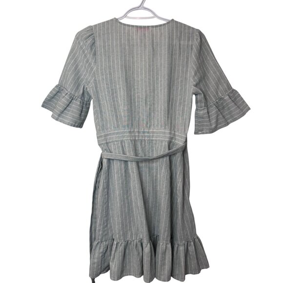 Re:named grey white striped wrap mini dress size S - Picture 8 of 11